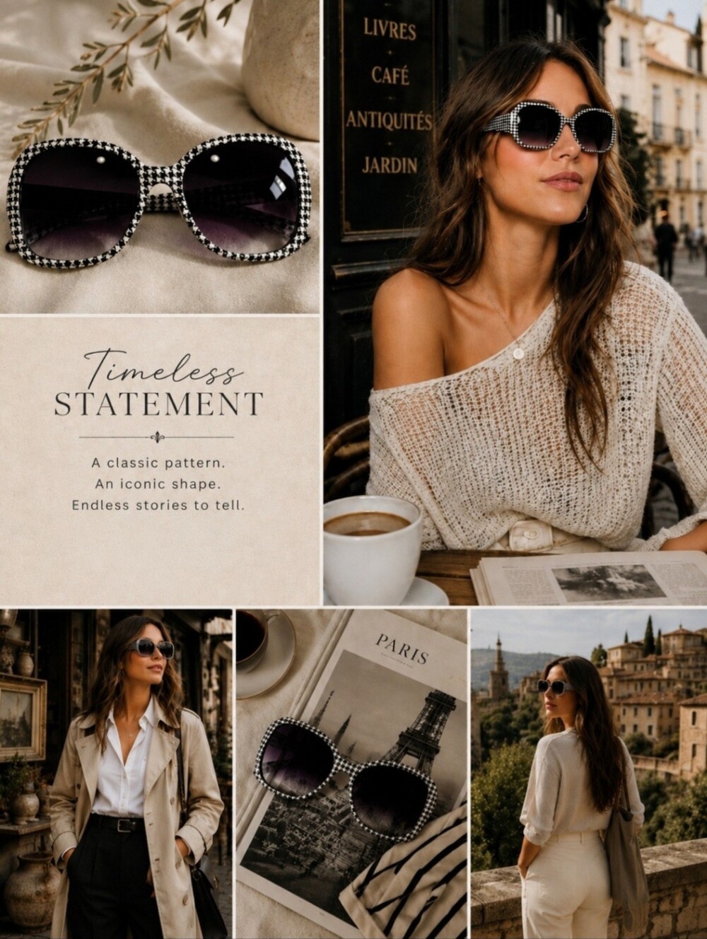 Black & White Houndstooth Oversized Square Sunglasses | Retro Glam State